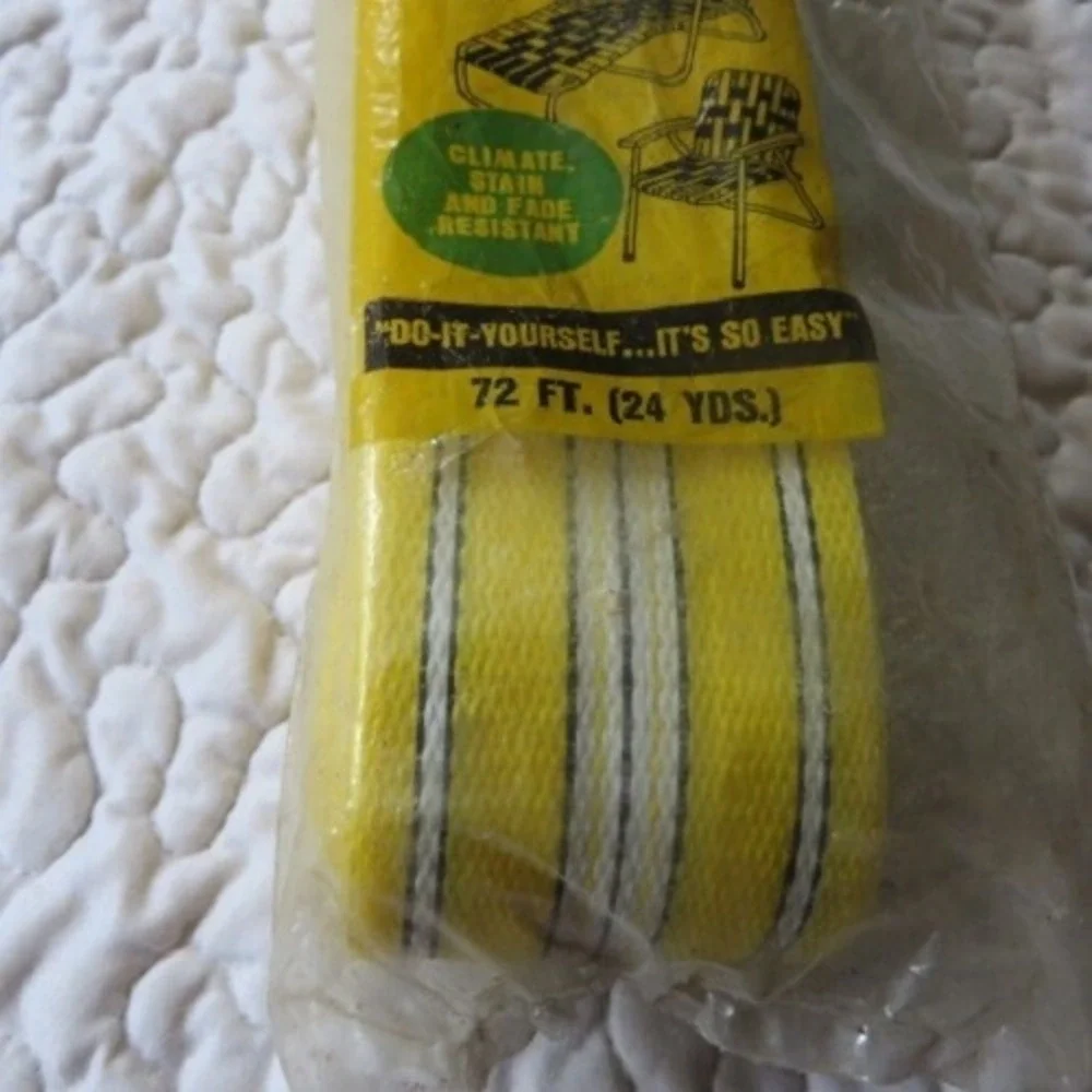 Vintage Wellington Re-Webb Kit Yellow White Stripe Wrap Lawn Beach Chair 72Ft
